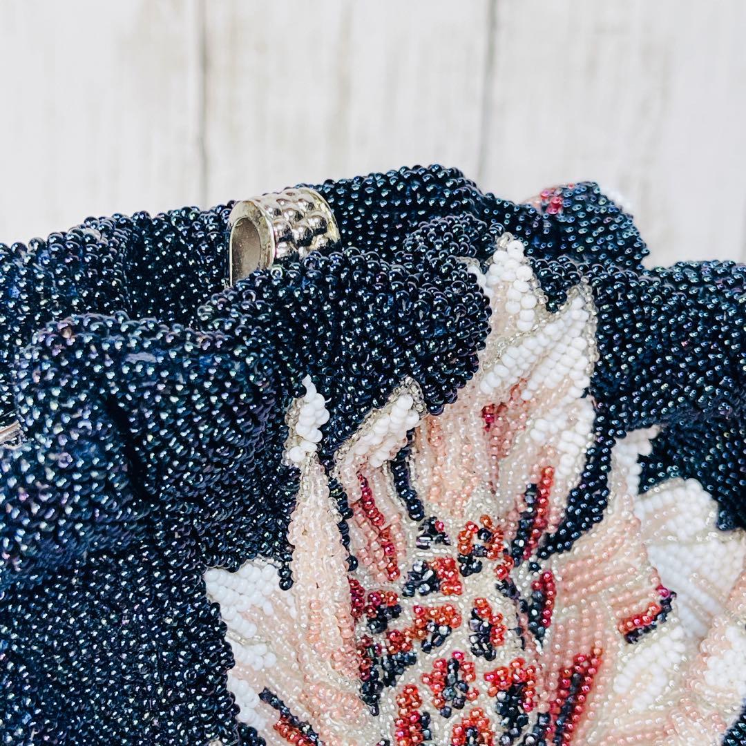 ビーズバッグ 花柄 フラワー ギャザー ハンドバッグ ヴィンテージ レトロ