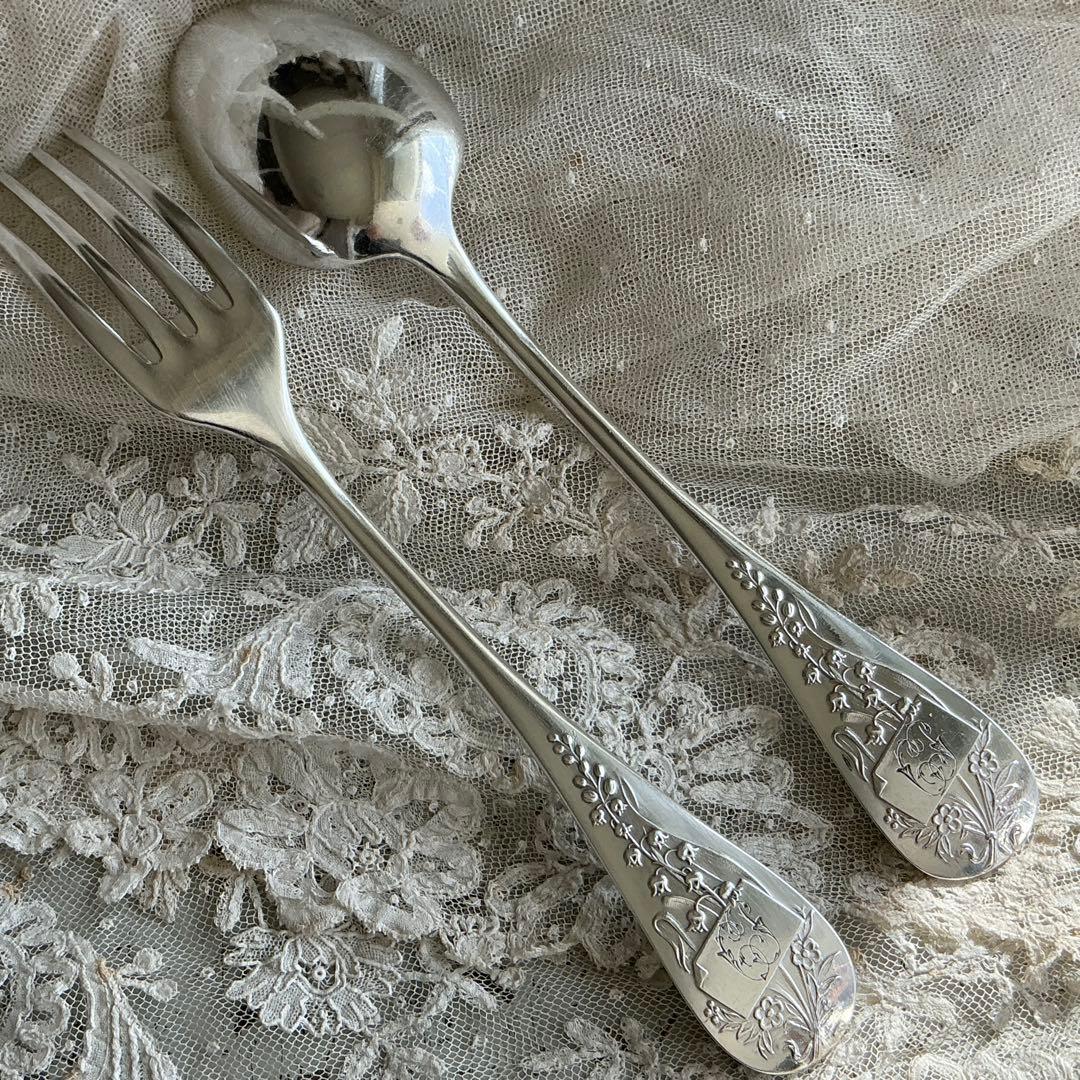 【専用】フランスアンティーク　すずらん　2組　スプーン＆フォーク　モノグラム