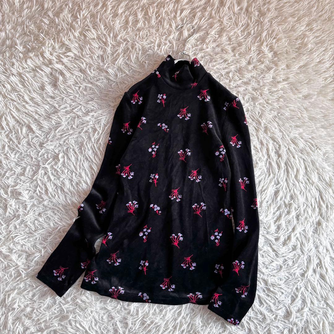 新品 マメクロゴウチ フローラル ジャガード ハイネック ベロア トップス