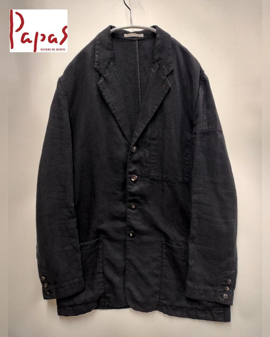 パパス/リネンジャケット/P刺繍襟/ロゴ刻印ボタン/本切羽/ゆったりシルエット