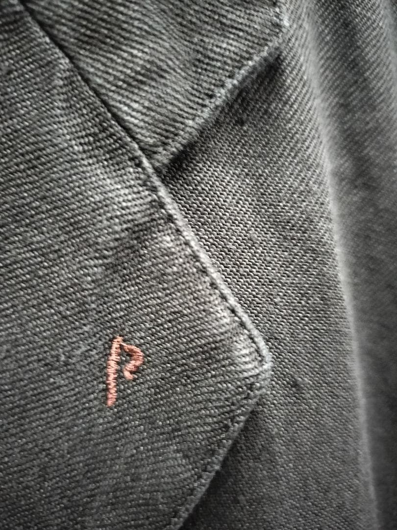 パパス/リネンジャケット/P刺繍襟/ロゴ刻印ボタン/本切羽/ゆったりシルエット