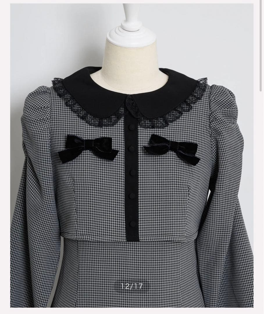 pium ダブルリボンレイヤードフレアワンピース グレーミックス