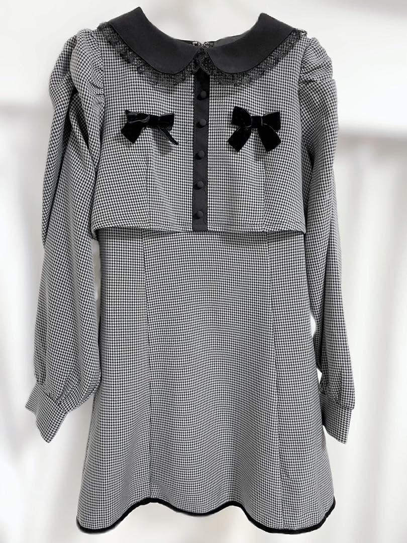 pium ダブルリボンレイヤードフレアワンピース グレーミックス