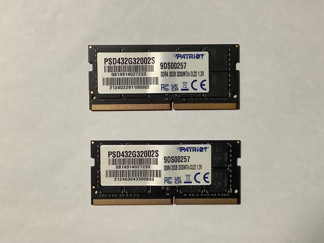 メモリー Patriot 64GB ( 32GB x2) DDR4-3200 SODIMM