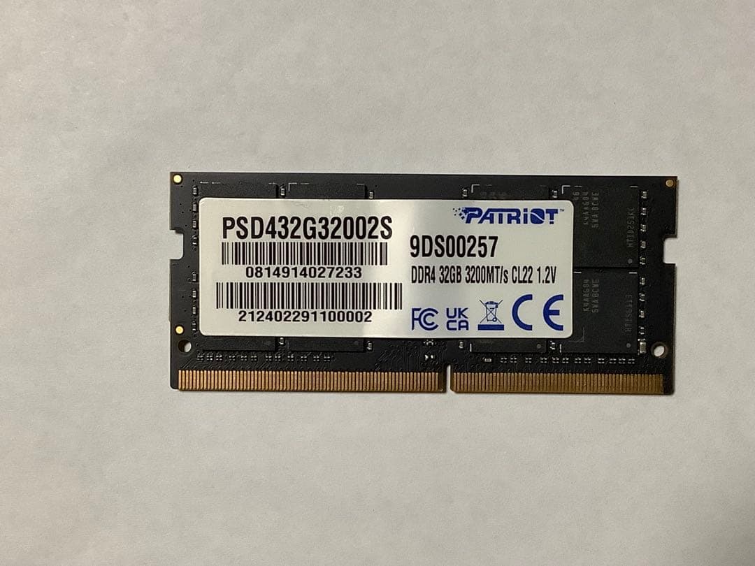 メモリー Patriot 64GB ( 32GB x2) DDR4-3200 SODIMM