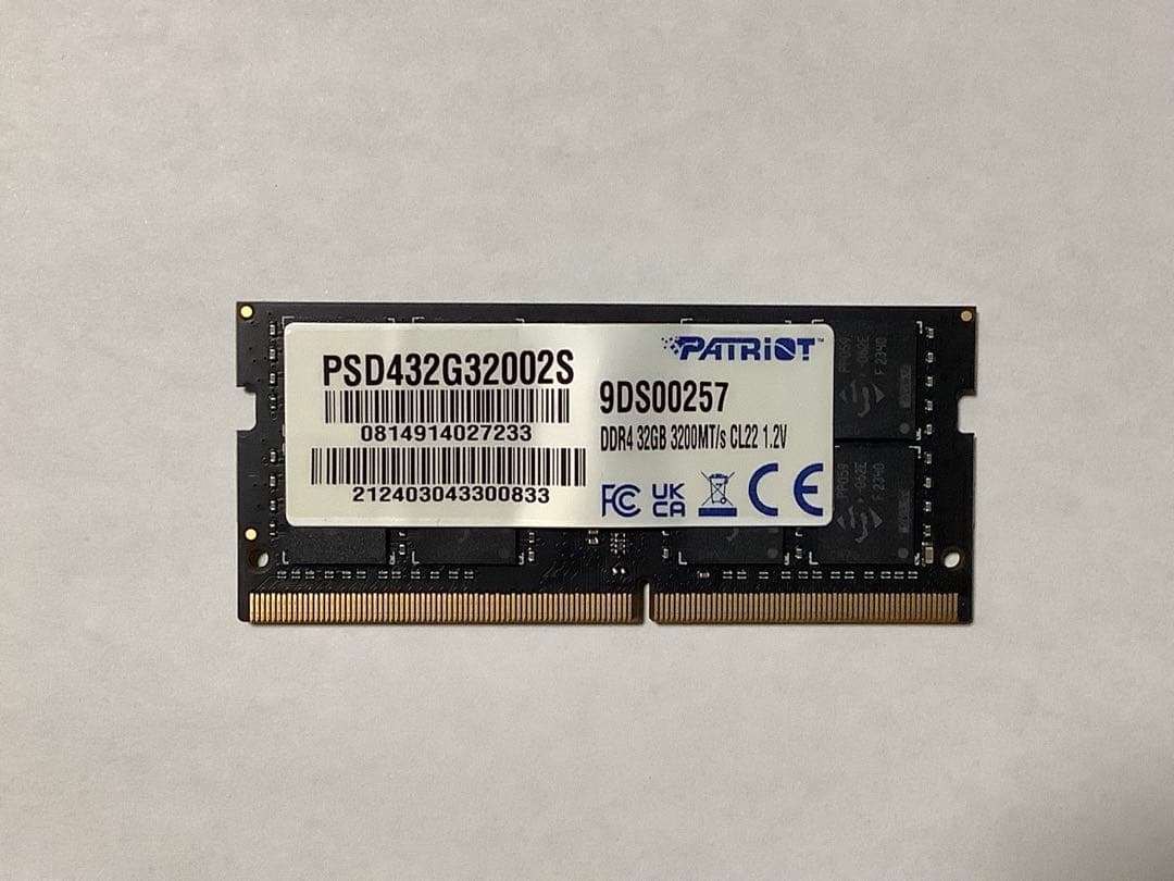 メモリー Patriot 64GB ( 32GB x2) DDR4-3200 SODIMM