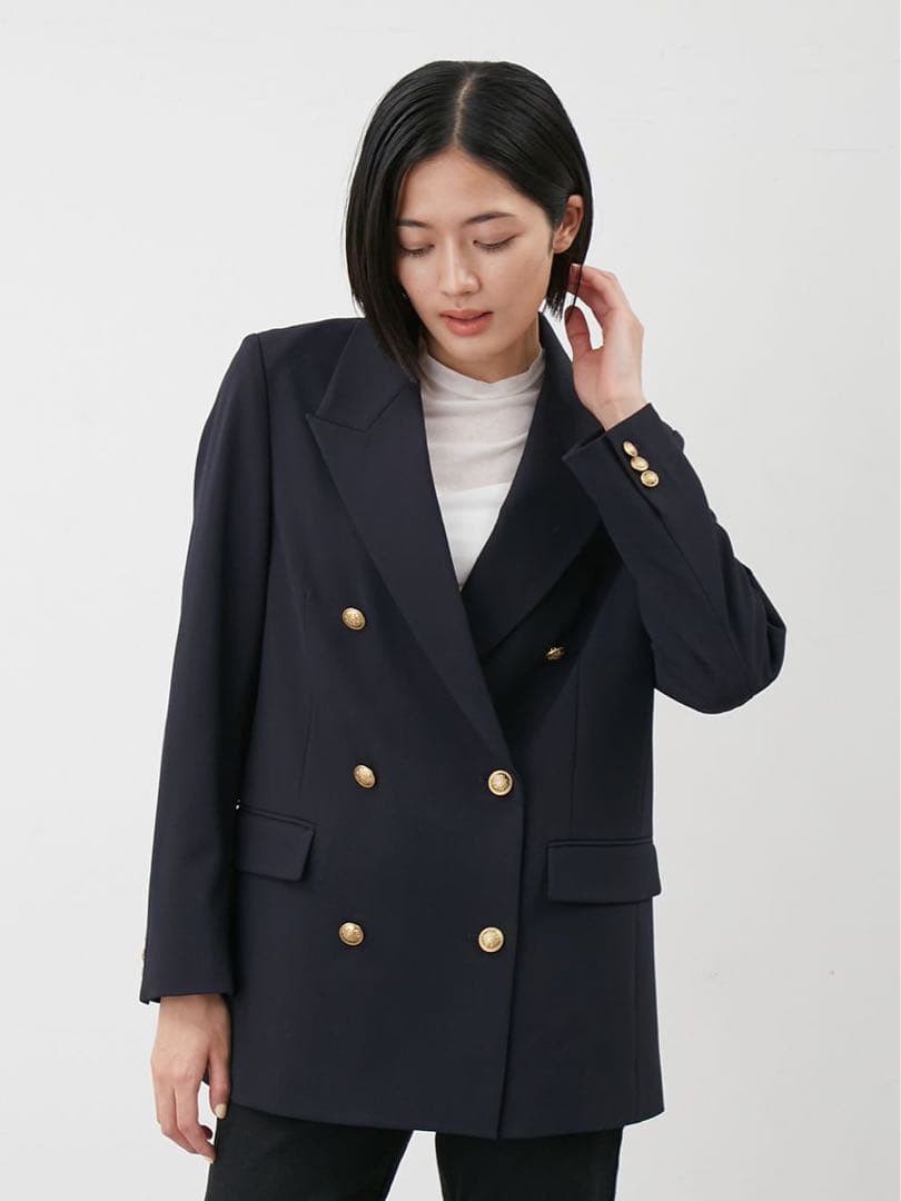 【試着のみ】金釦ダブルブレストロングブレザー