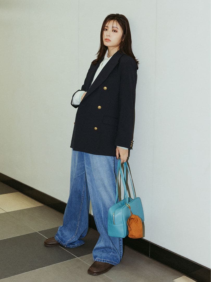 【試着のみ】金釦ダブルブレストロングブレザー