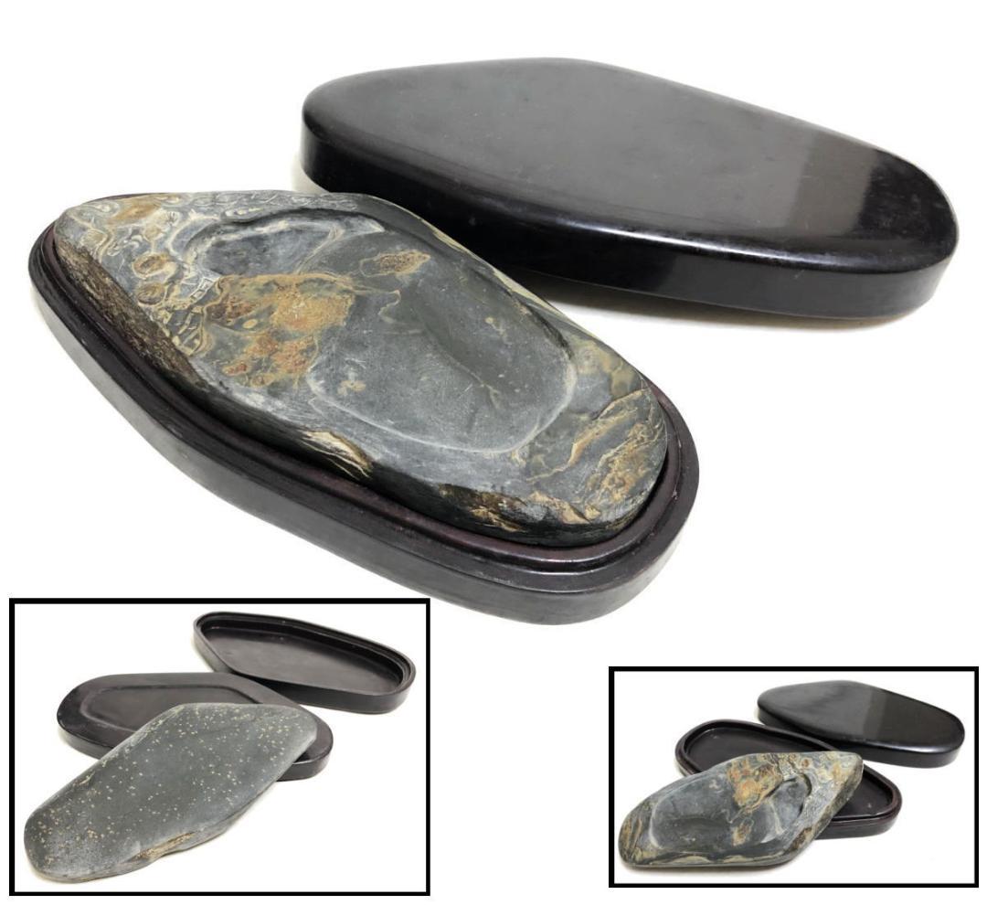 古石硯 唐木硯箱付き 書道用品 唐物 古美術品 古名硯 インテリアWWFT016