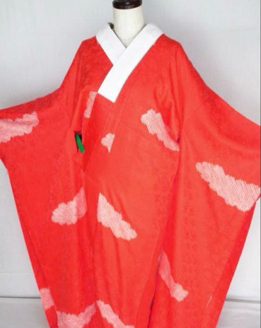 【振袖用長襦袢】美品 絞り 朱赤 袷 トールサイズ １３６ｃｍ＊裄６８