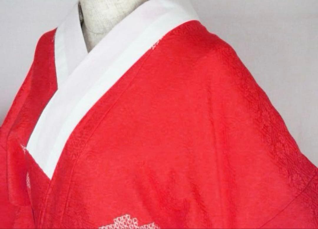 【振袖用長襦袢】美品 絞り 朱赤 袷 トールサイズ １３６ｃｍ＊裄６８