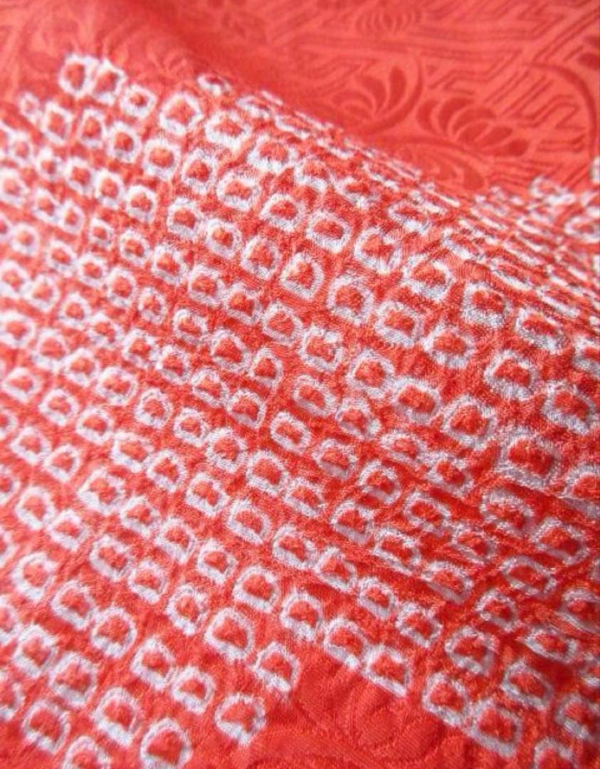 【振袖用長襦袢】美品 絞り 朱赤 袷 トールサイズ １３６ｃｍ＊裄６８