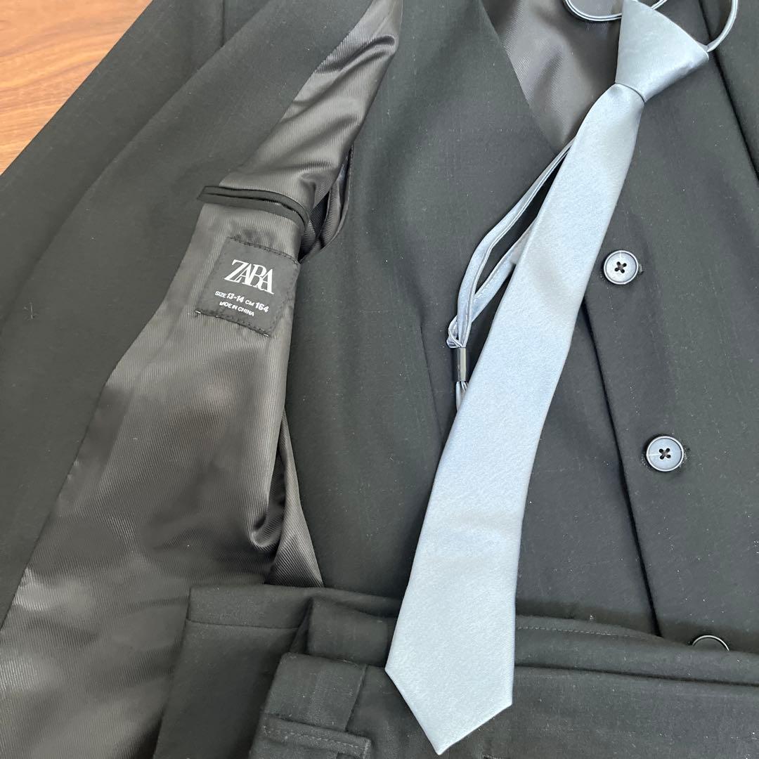 【美品】ZARA ブラックスーツ ベスト ネクタイ付き4点セット
