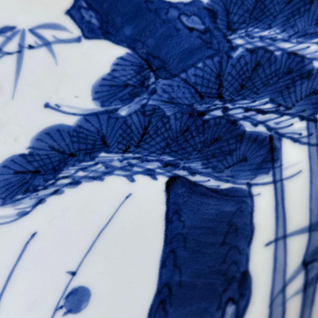 宝暦〜幕末　後期鍋島　染付松竹梅大皿　裏唐草文　蒐集家放出品　同手図録掲載品