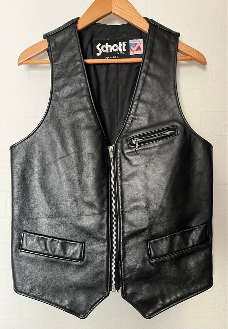Schottショット レザーベスト LEATHER VEST ブラック