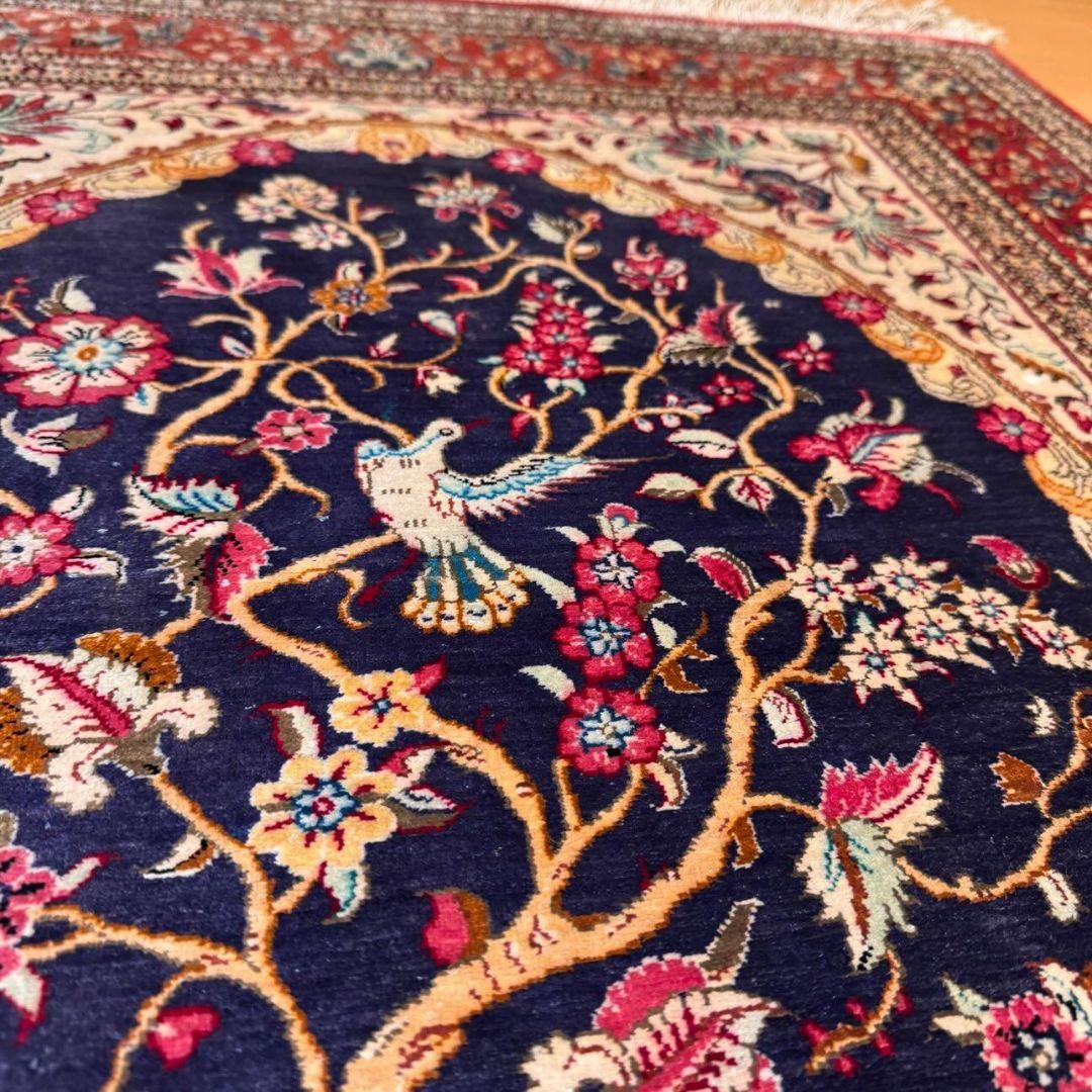 超希少！手織りペルシャ絨毯・全シルク製（クム産） 150×95cm