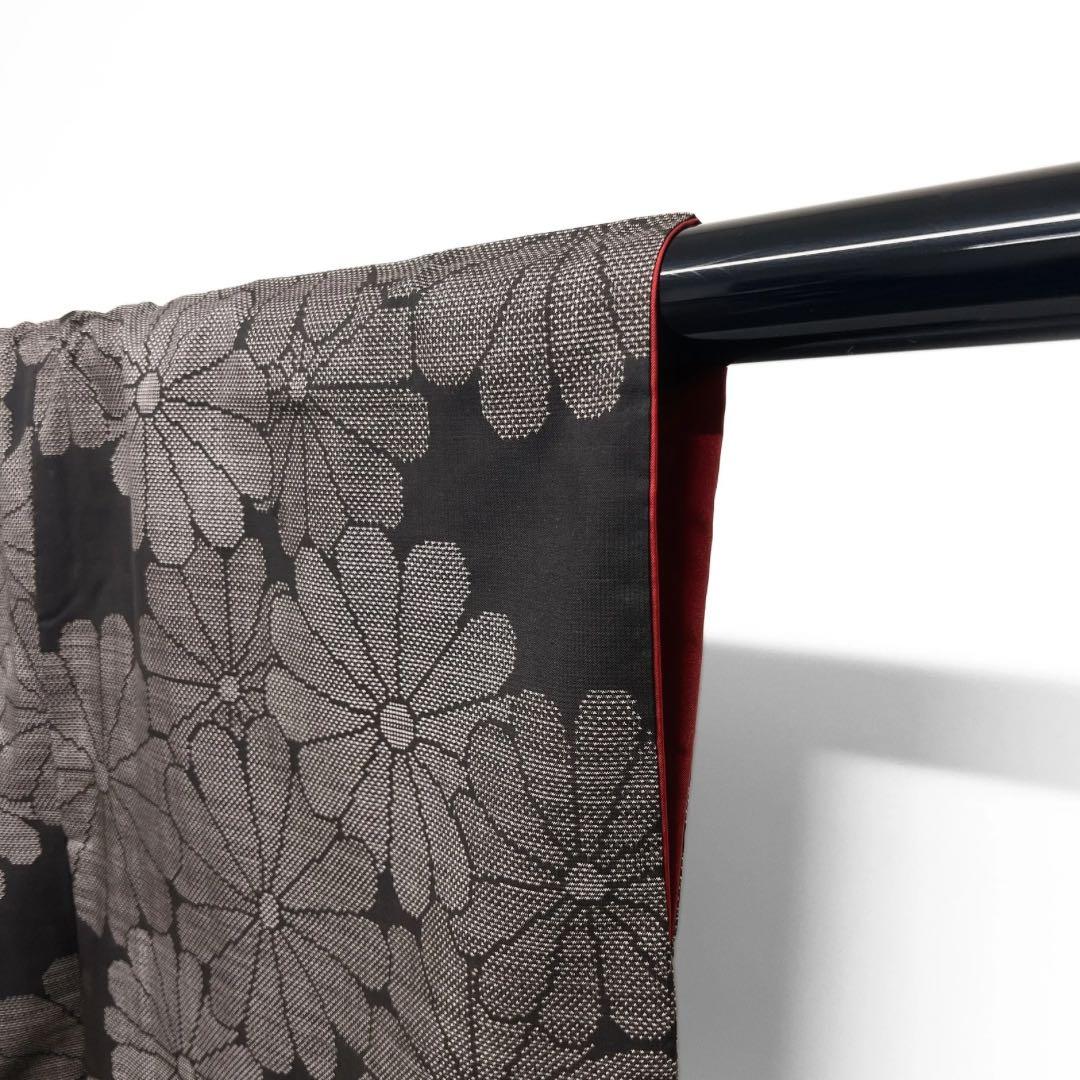 小紋　大島紬　菊花　菊尽くし　黒地　泥染　着物　075a d