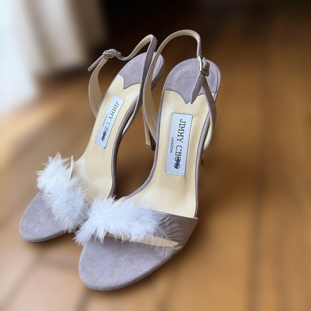 Jimmy Choo スエード フェザー装飾 サンダル