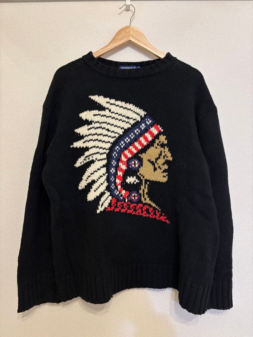 THREEFACE ブラックコットンニットセーター M