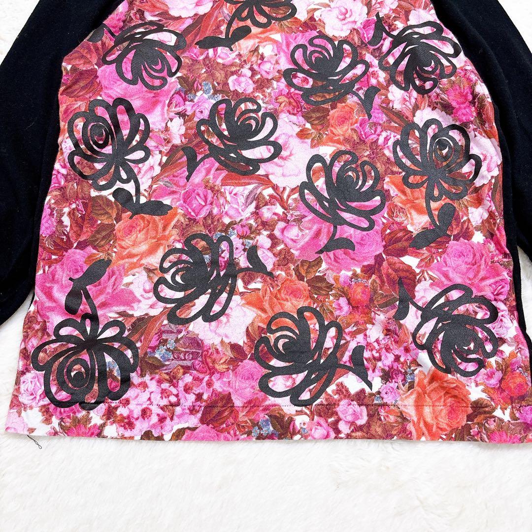 トリココムデギャルソン 長袖カットソー ロンT 花柄 ブラック M コットン 黒