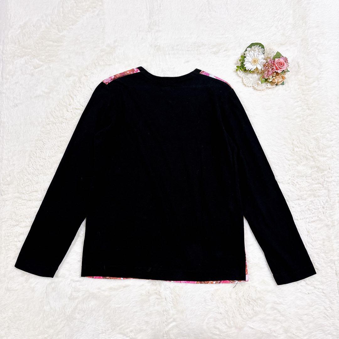 トリココムデギャルソン 長袖カットソー ロンT 花柄 ブラック M コットン 黒