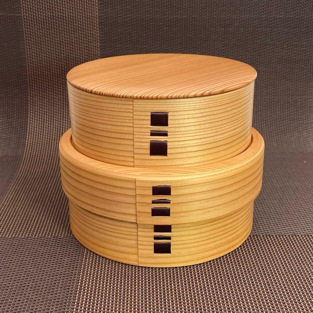 未使用　栗久　曲げわっぱ　入子丸弁当　二段　弁当箱