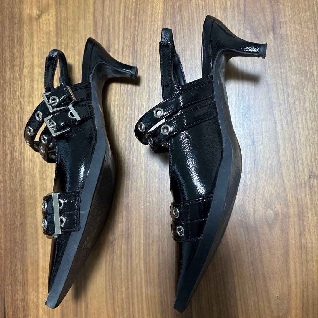 SLY黒 ポインテッドトゥ ミュール