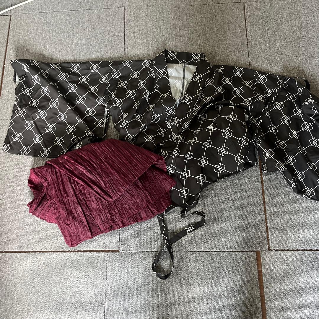 黒と白の幾何学模様 浴衣・帯セット