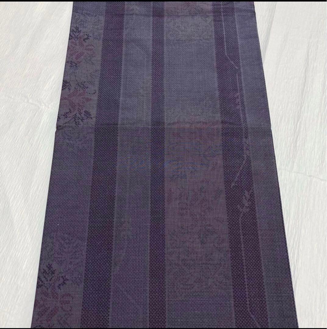 【未使用美品✨】東レシルック　さんび　洗える着物　小紋　紬調　くすんだ紫　縞