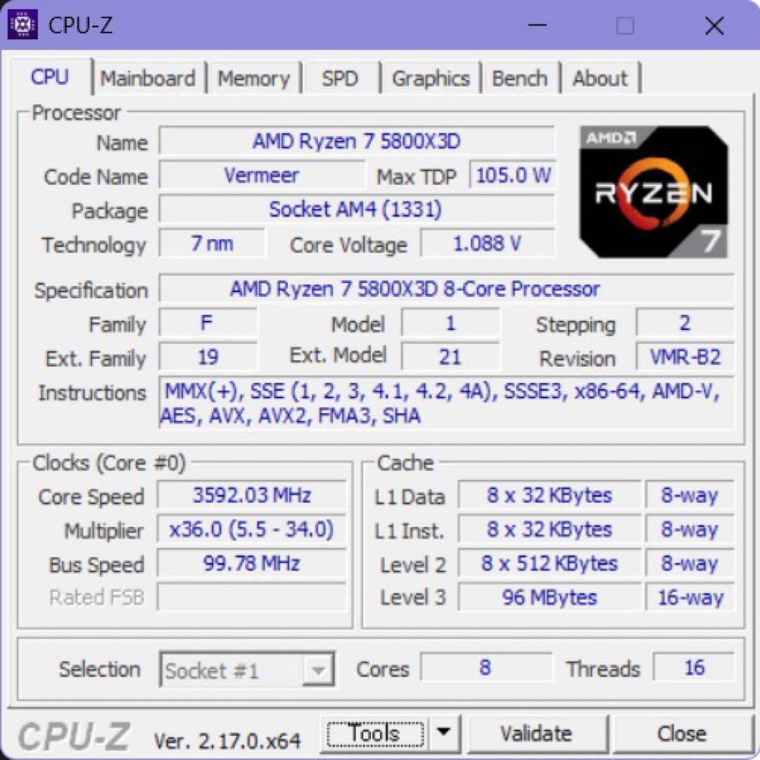 AMD Ryzen 7 5800X3D 5000シリーズ CPU