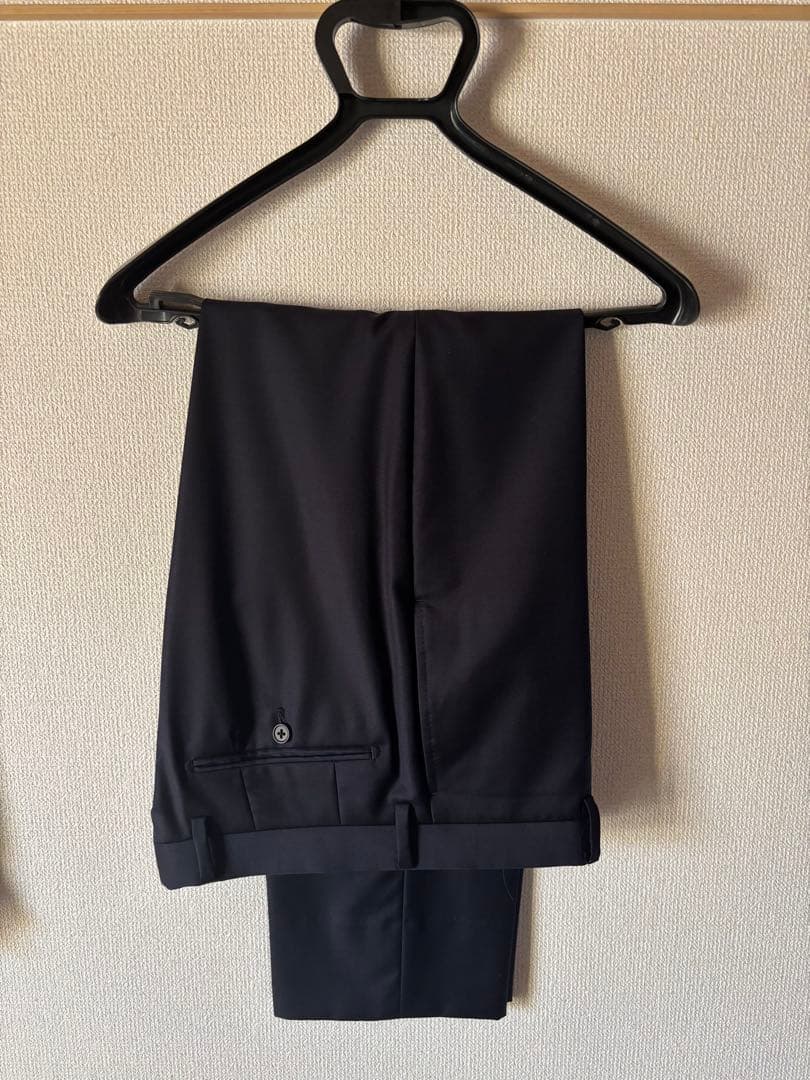 【美品】EDIFICE　セットアップ　シルク混　ネイビー　総裏　日本製　48