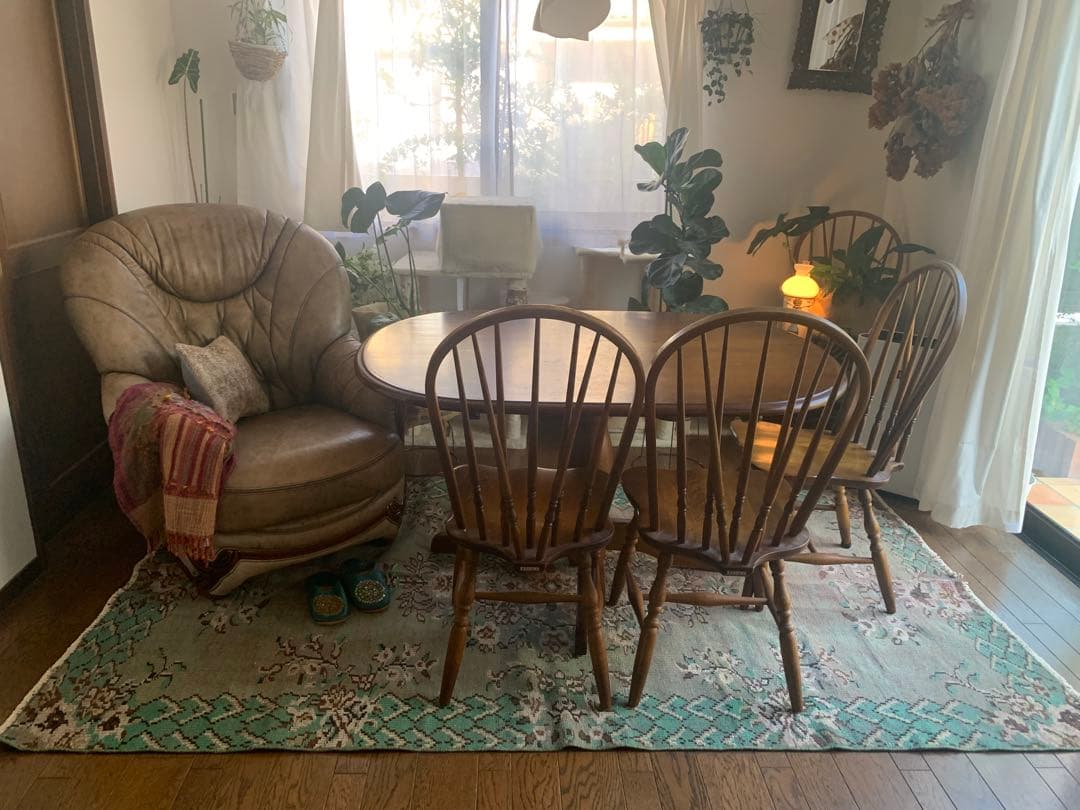 トルコヴィンテージラグ　超大判　オーバーダイ　253×143グリーン　トルコラグ