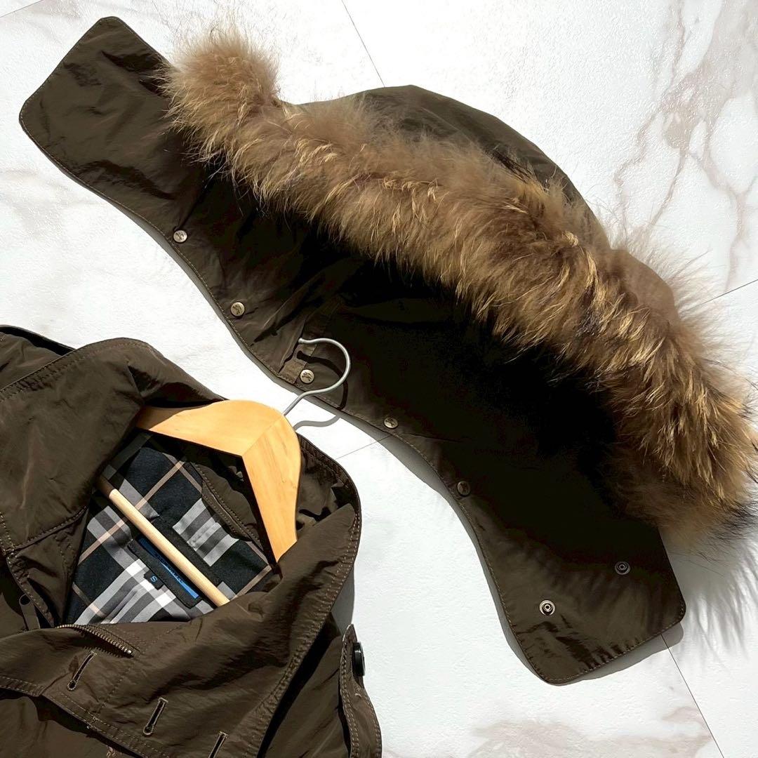 【希少】バーバリー モッズコート ノバチェック ラクーンファー 2way カーキ