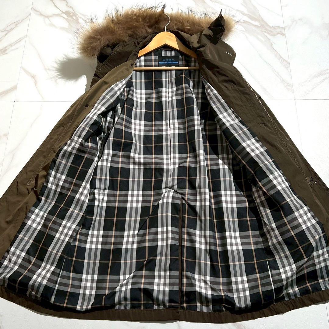 【希少】バーバリー モッズコート ノバチェック ラクーンファー 2way カーキ