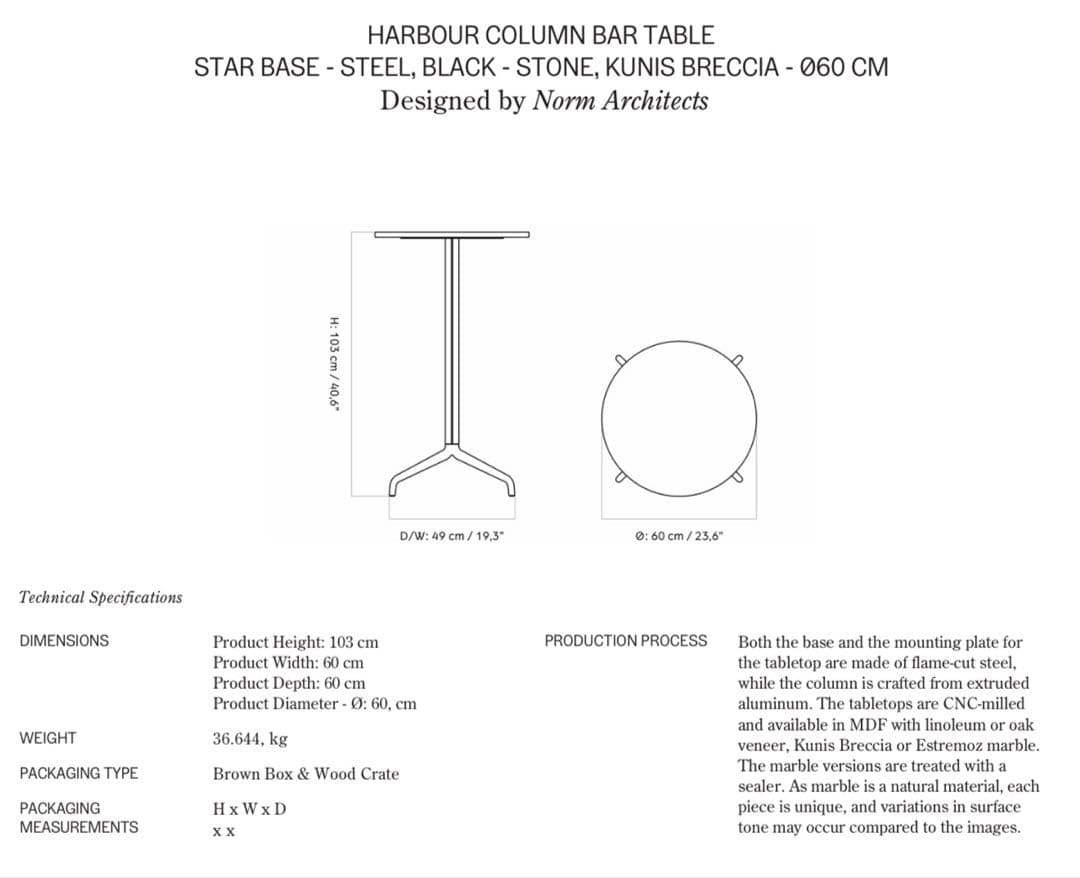 ユニー Audo  円形天然石天板 バーテーブル