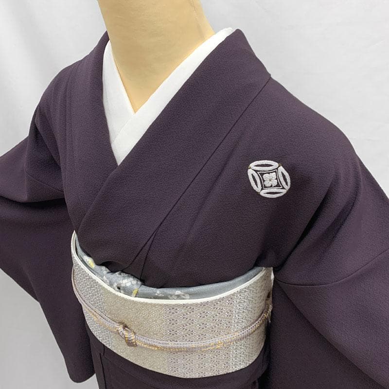 512mh52〇相良刺繍 付下げ やや身幅広め 七宝文 黒紫 シンプル〇美品