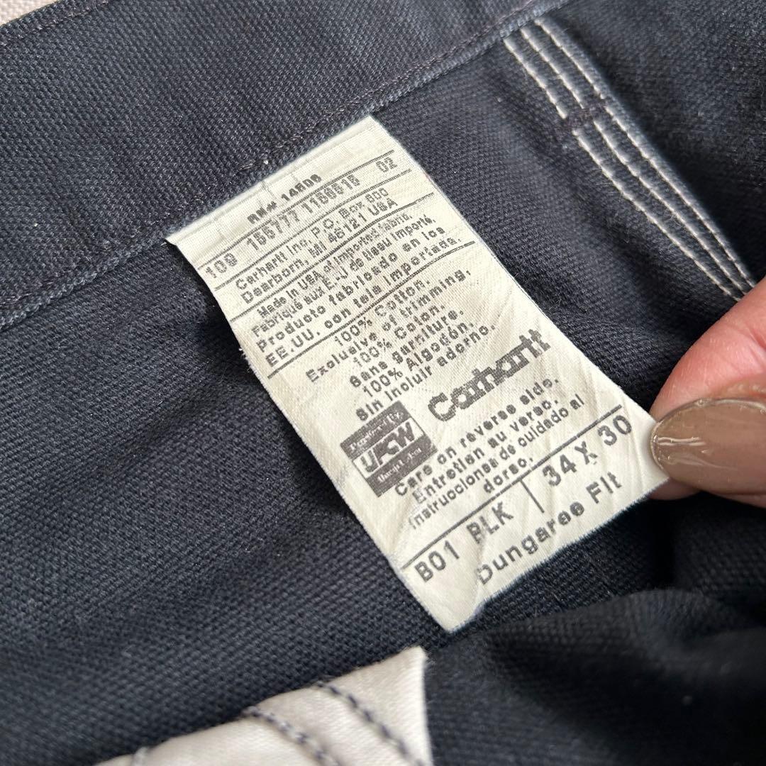 希少 USA製 Carhartt ダブルニー ブラック 34×30 フェード良