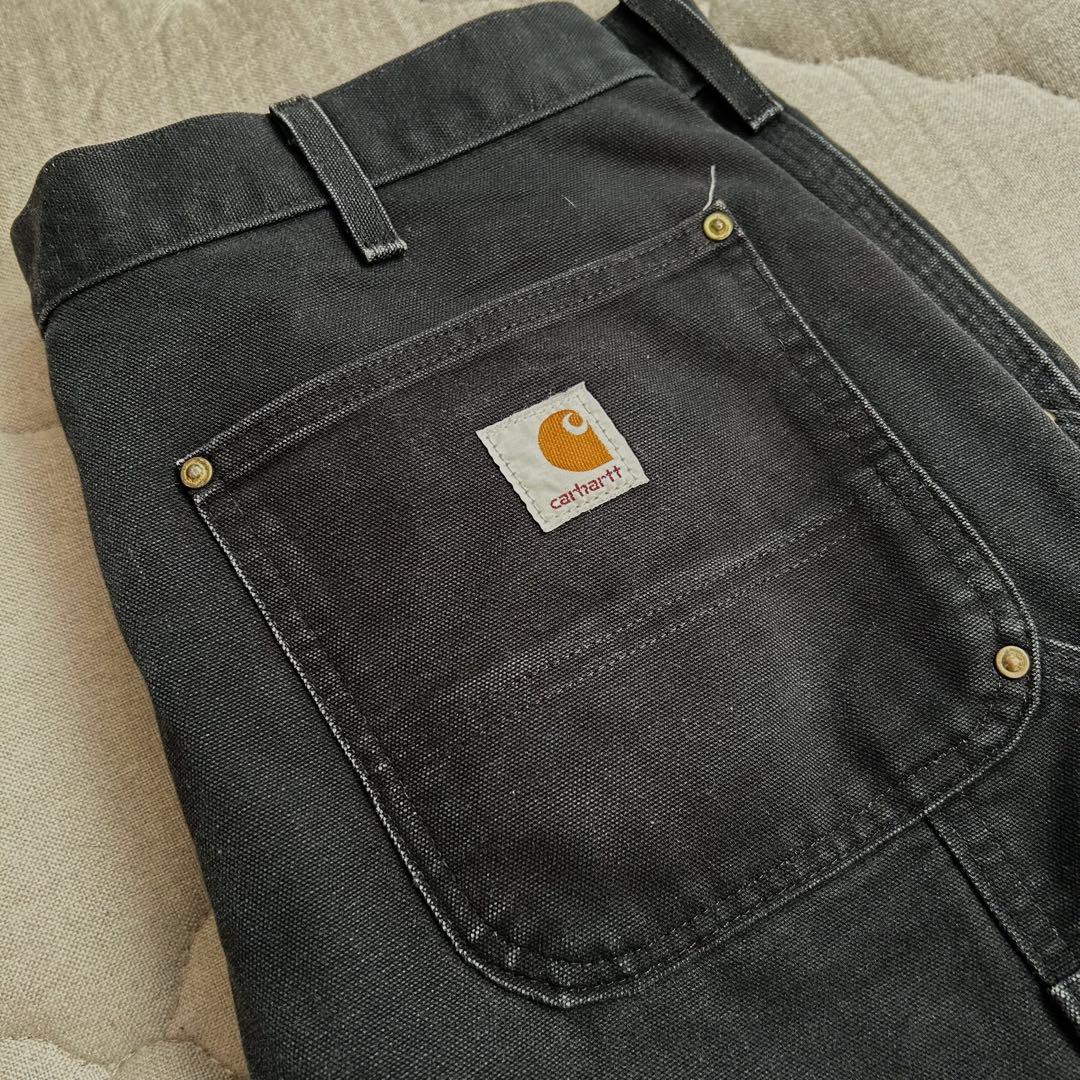 希少 USA製 Carhartt ダブルニー ブラック 34×30 フェード良