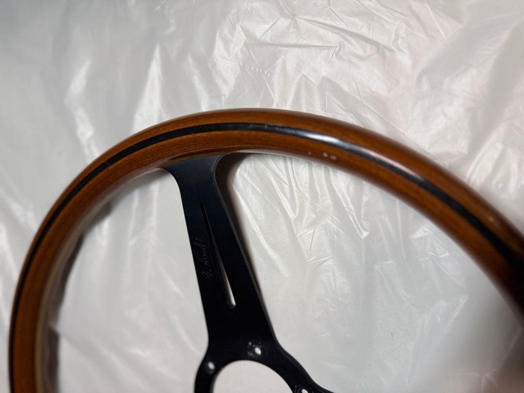 ナルディ ウッド ブラックスポーク ホーンボタン付ステアリングホイール　当時物