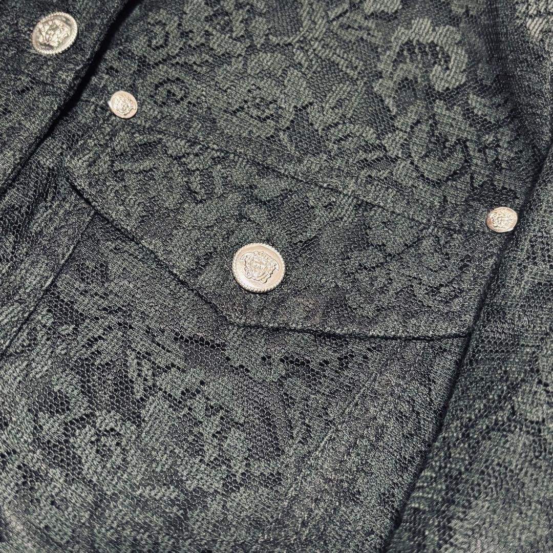 極希少 ヴェルサーチ クロップド丈 短丈 ジャケット レース メデューサ 黒