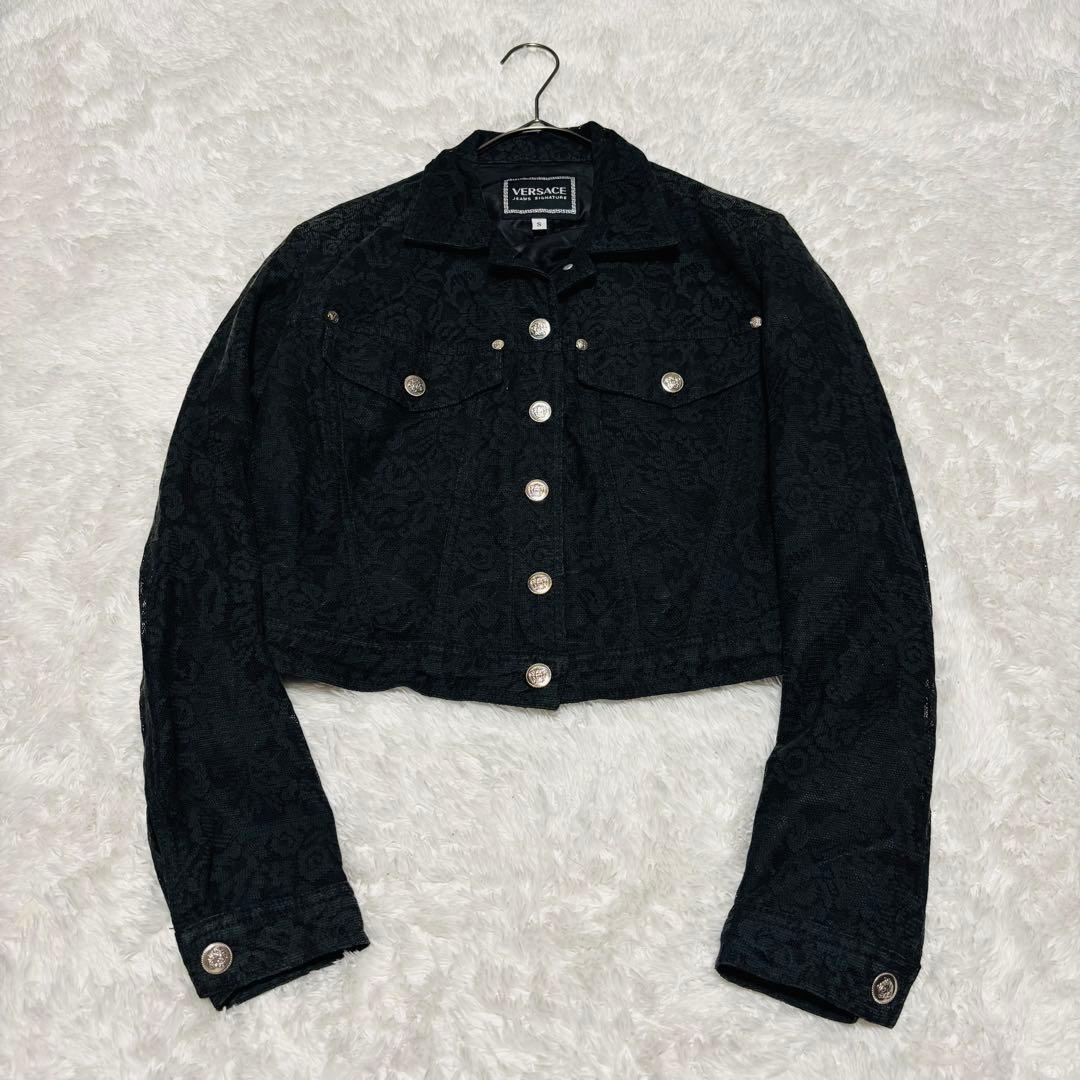 極希少 ヴェルサーチ クロップド丈 短丈 ジャケット レース メデューサ 黒