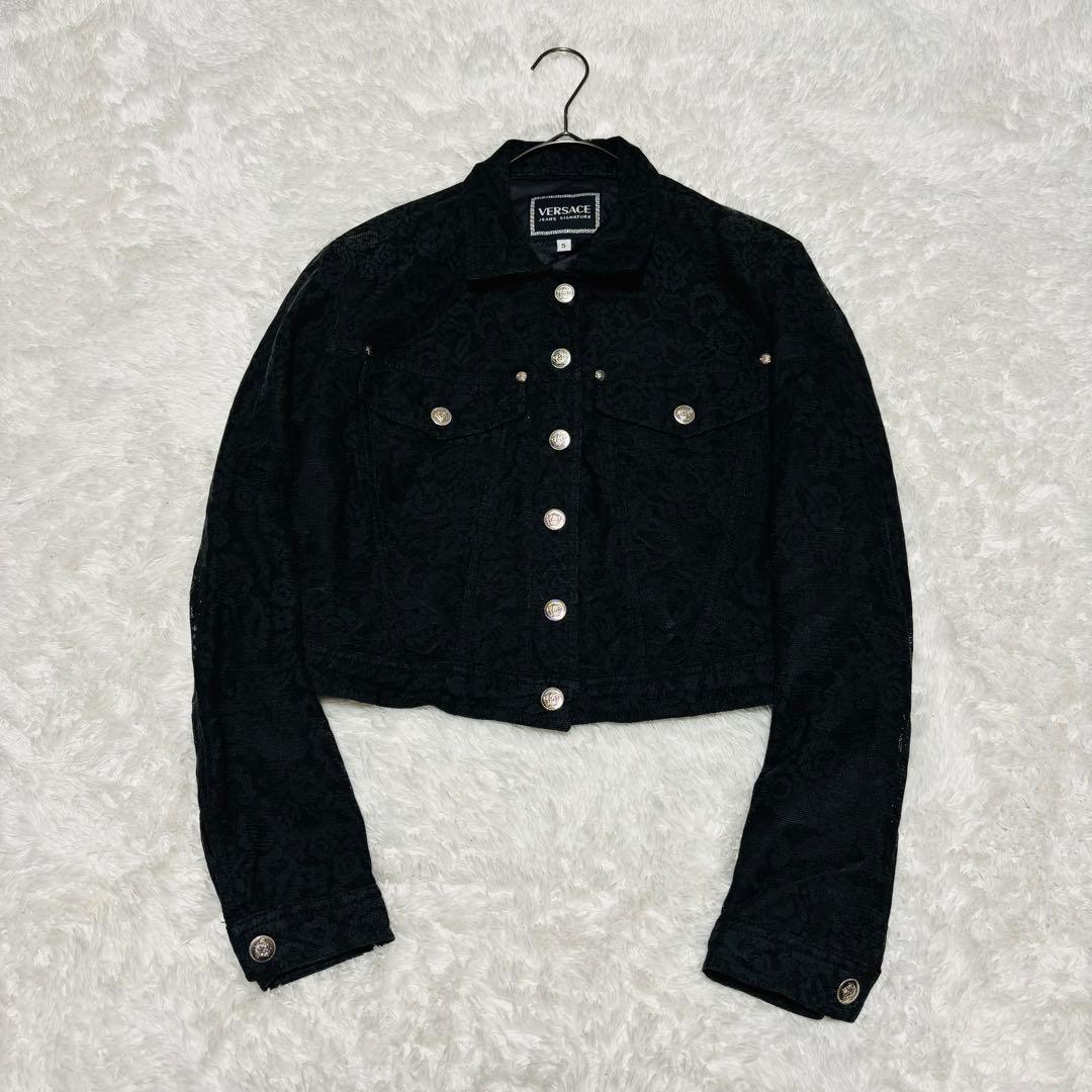 極希少 ヴェルサーチ クロップド丈 短丈 ジャケット レース メデューサ 黒