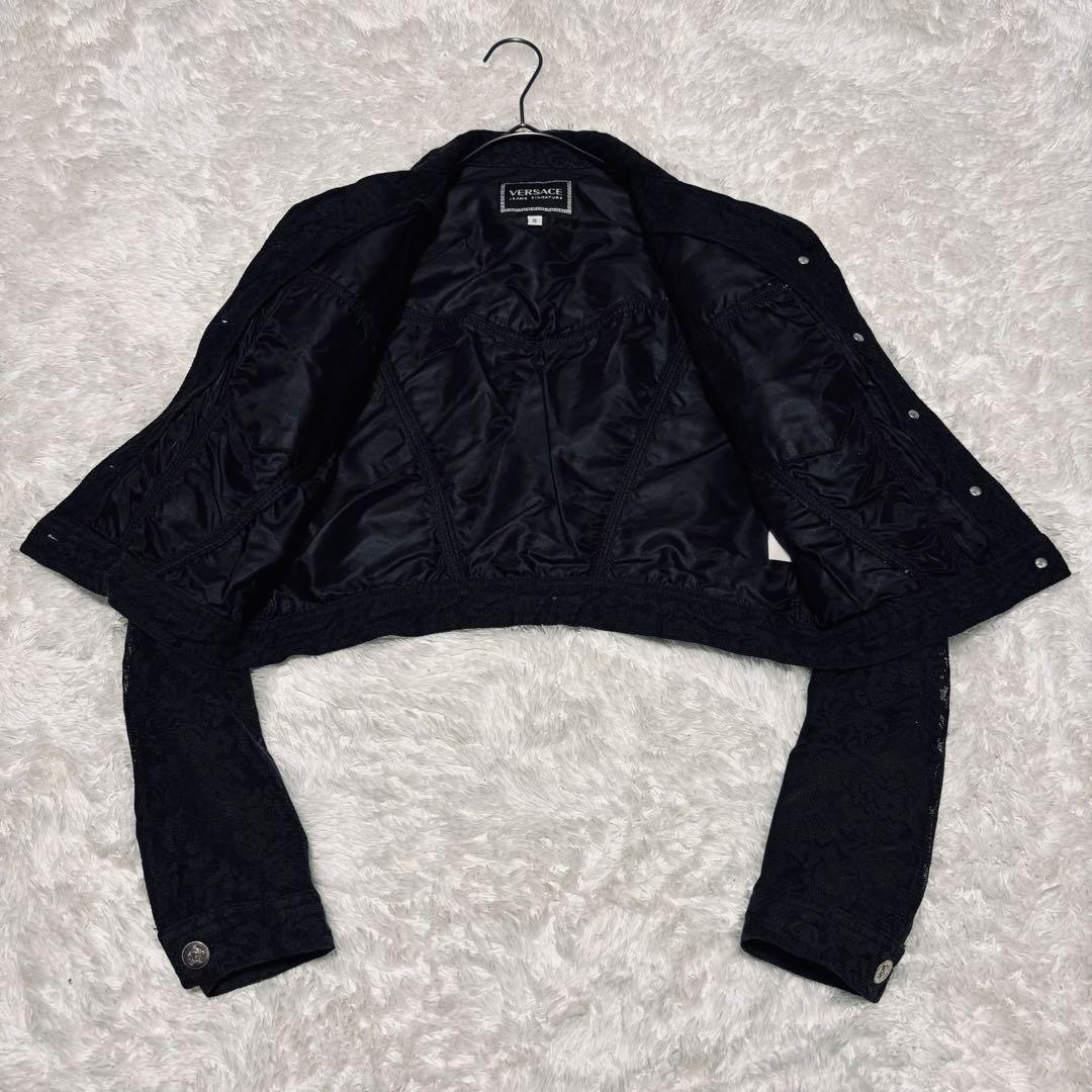 極希少 ヴェルサーチ クロップド丈 短丈 ジャケット レース メデューサ 黒
