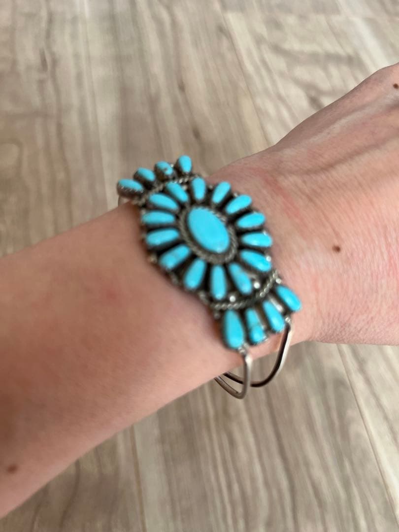 HARPOターコイズ　フラワー　バングル　インディアンジュエリー
