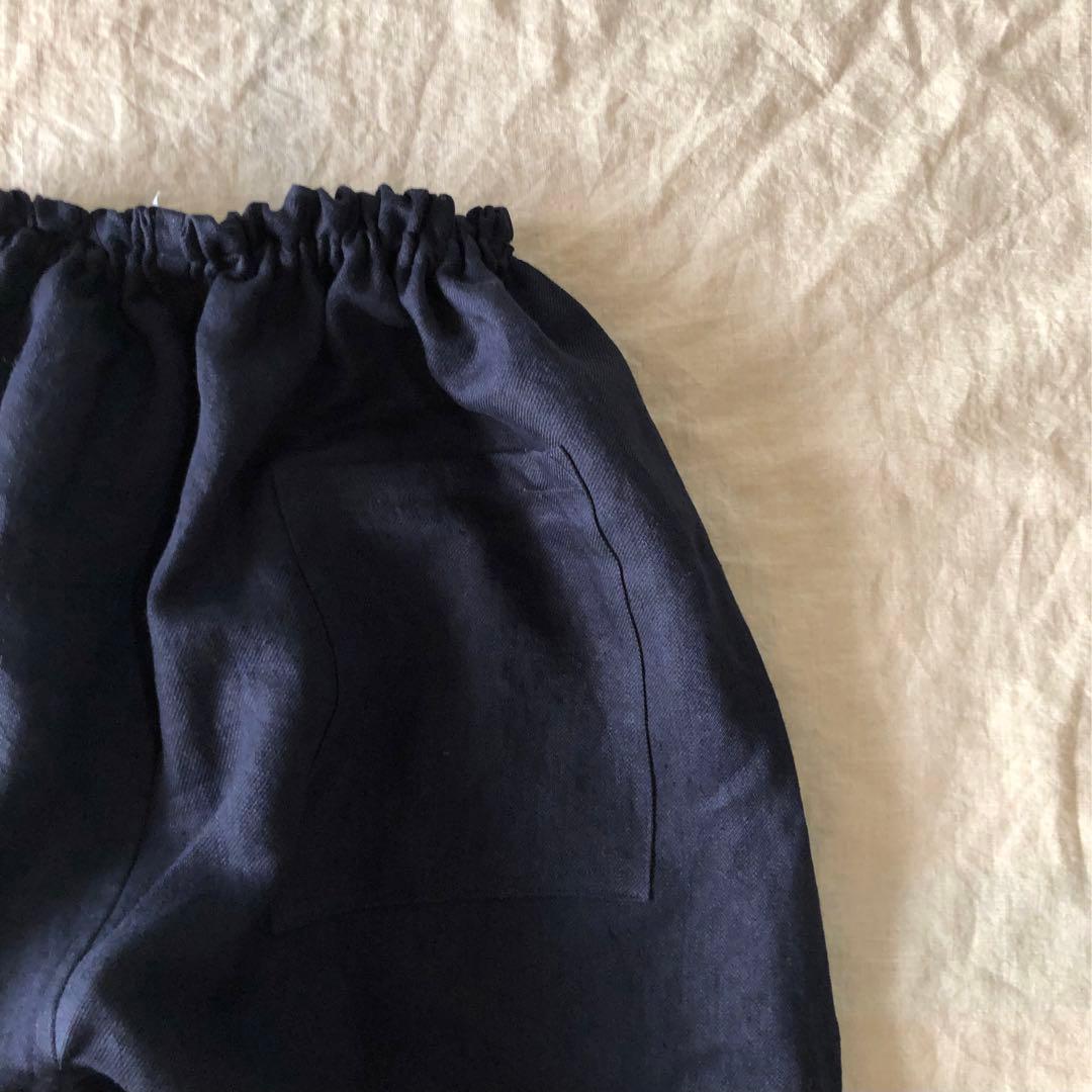 リネンデニムのゆったりもんぺ　インディゴブラック