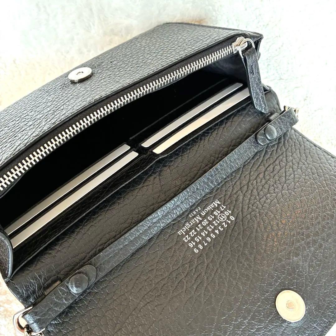 【美品】メゾンマルジェラ チェーンショルダーウォレット 4ステッチ フラップ