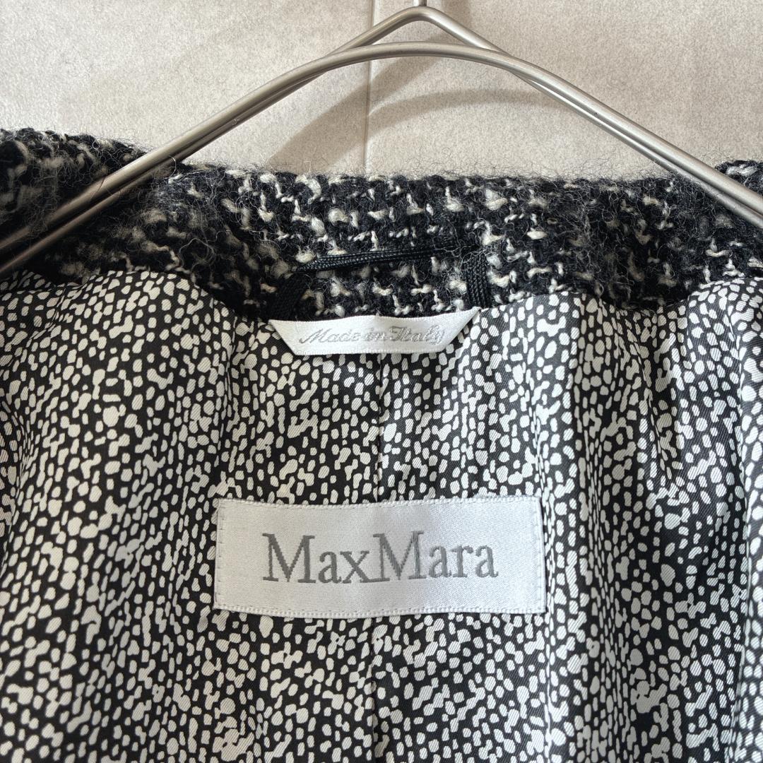 美品 最高級白タグ マックスマーラ♡ノーカラーツイードジャケット バージンウール