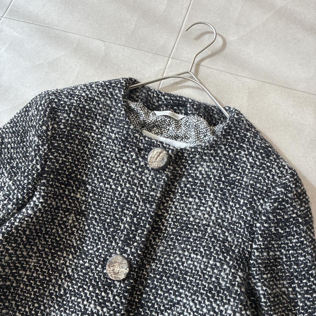 美品 最高級白タグ マックスマーラ♡ノーカラーツイードジャケット バージンウール