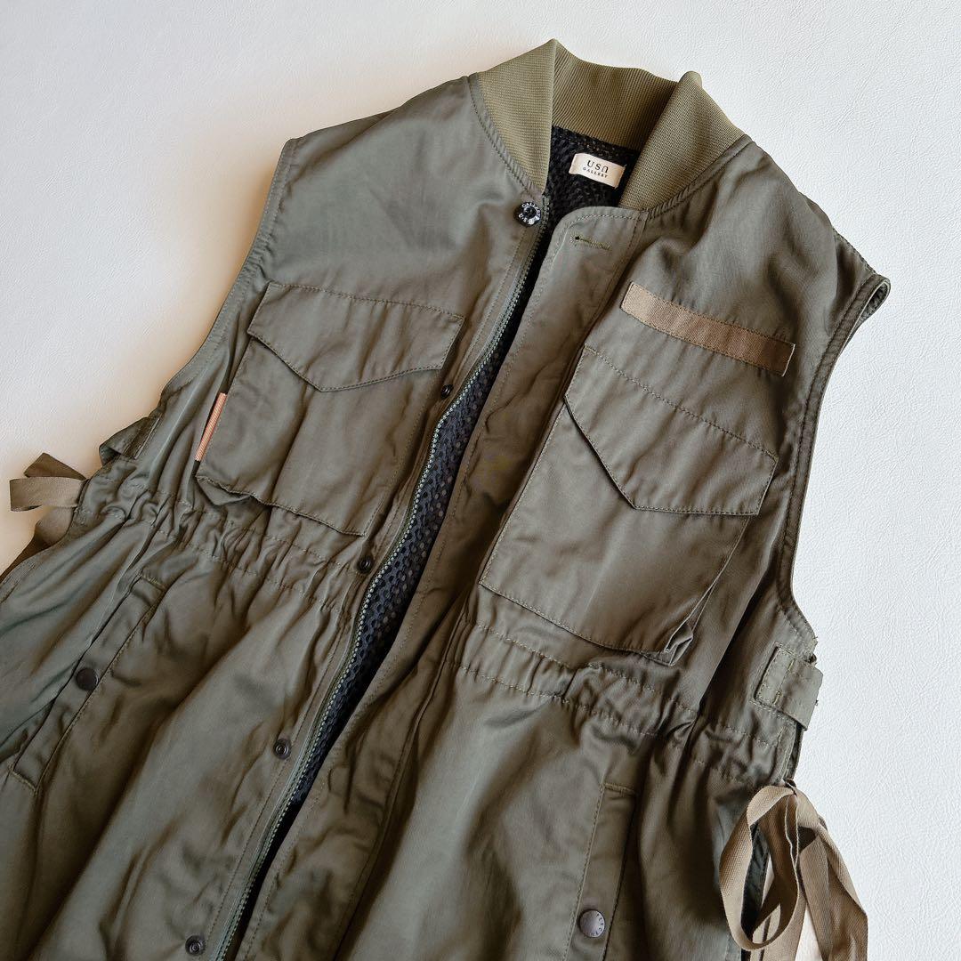 USU GALLERY 1％ ⿻ ミリタリー ロングベスト ジレ ギャザー 秋