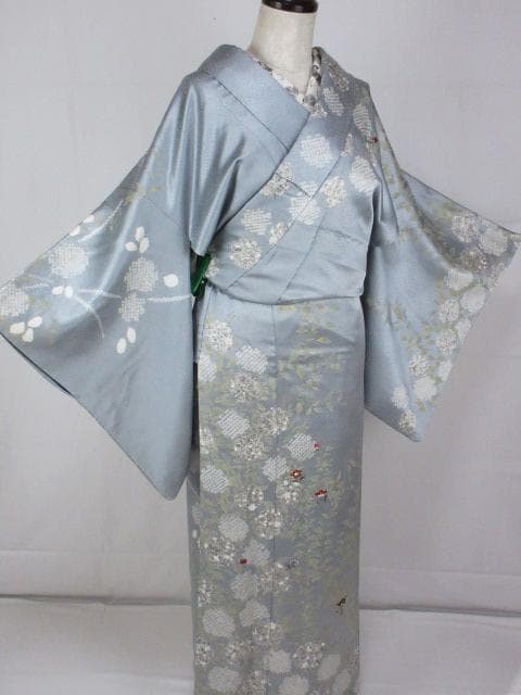 着用少ない！美品＊絞り＊刺繡＊ブルーグレー＊豪華＊訪問着＊１６０ｃｍ＊裄６５